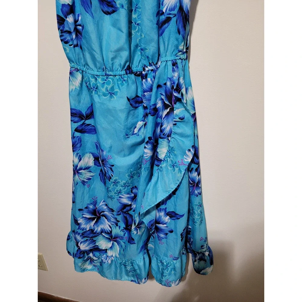 Jade Fashions Hawaiian‎ Dress Women Large Blue Floral Ruffle Midi